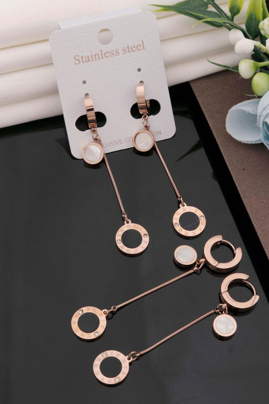 Rose Gold Roman Ring Chain Earrings