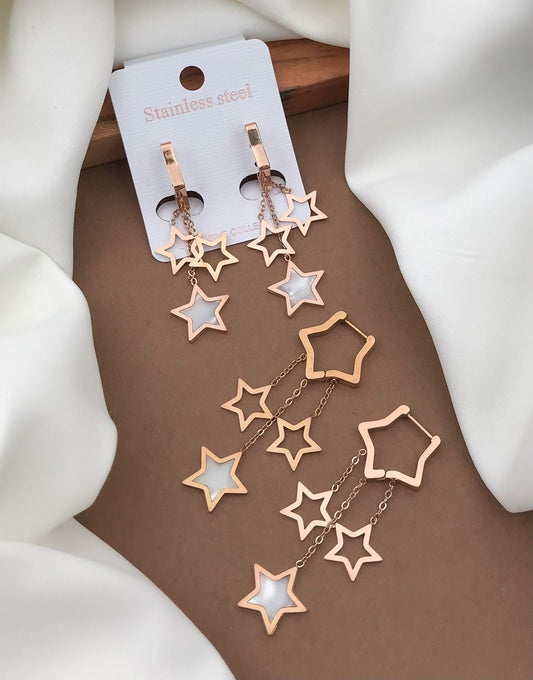 Rose Gold Star Drop Earrings