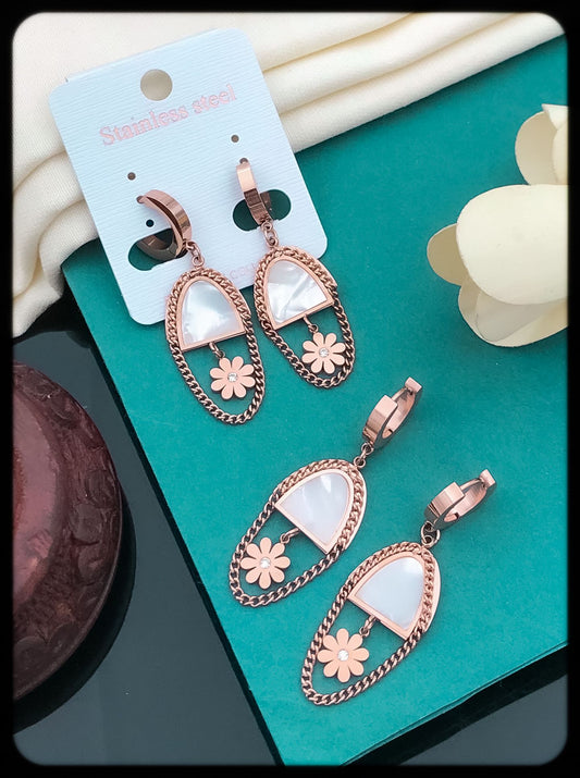 Rose Gold Floral Drop Earrings
