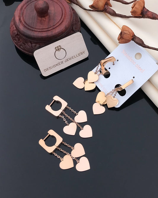 Rose Gold Heart Chain Drop Earrings
