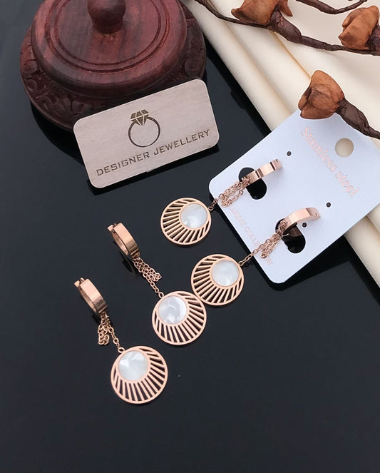 Rose Gold Pearl Cutout Circle Drop Earrings
