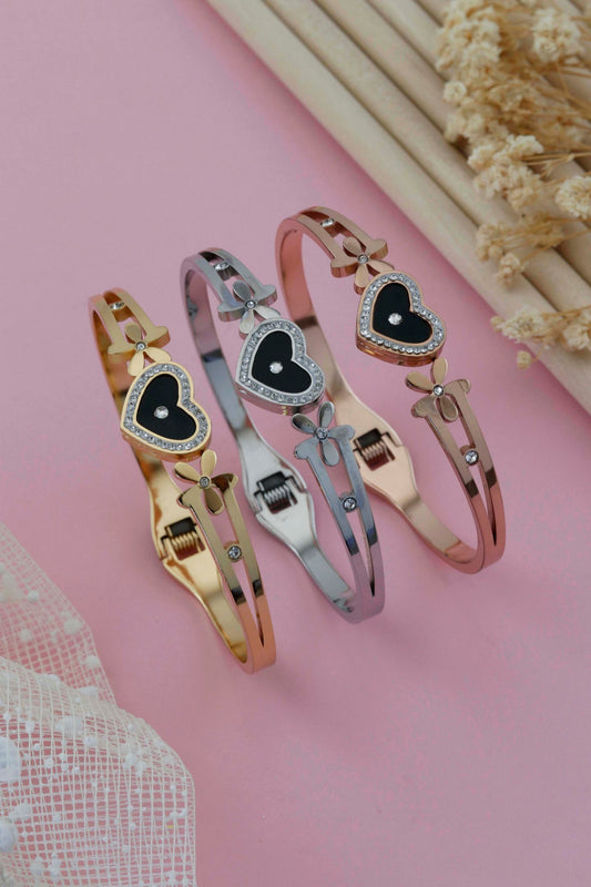 Crystal Heart Floral Cuff Bracelet