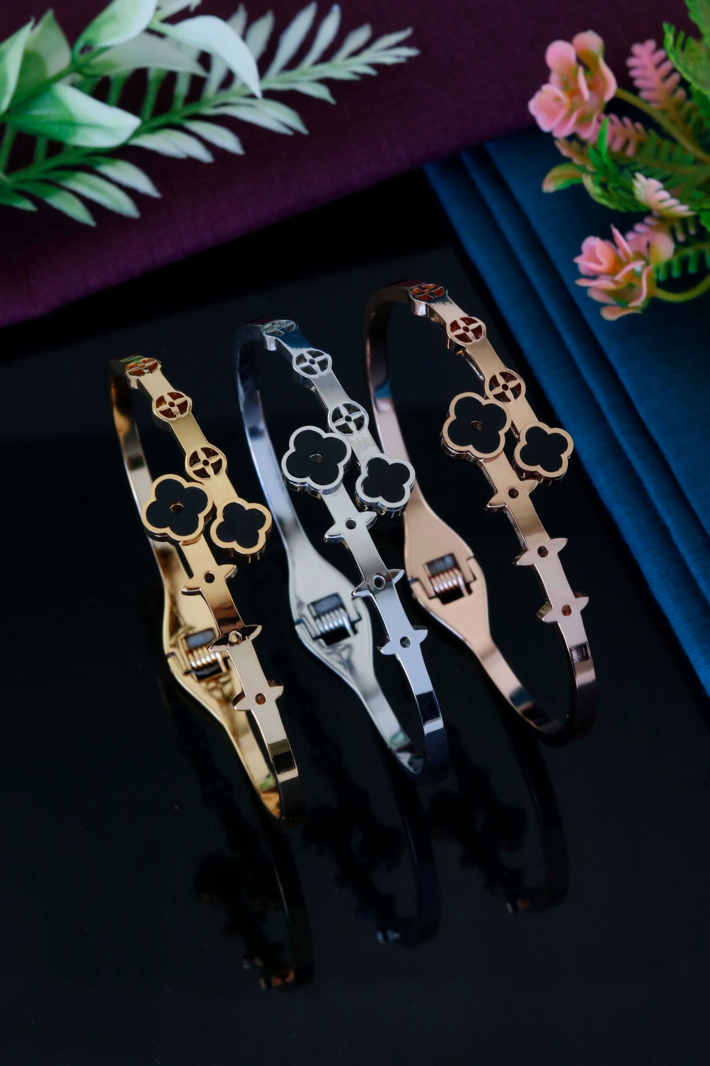 Elegant Clover Floral Cuff Bracelet