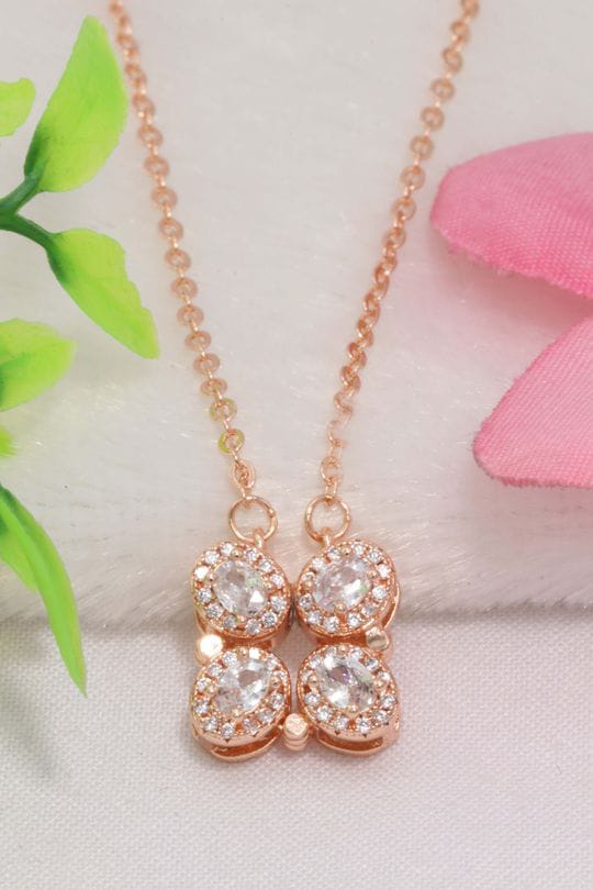Rose Gold Magnetic Four-Stone Crystal Pendant