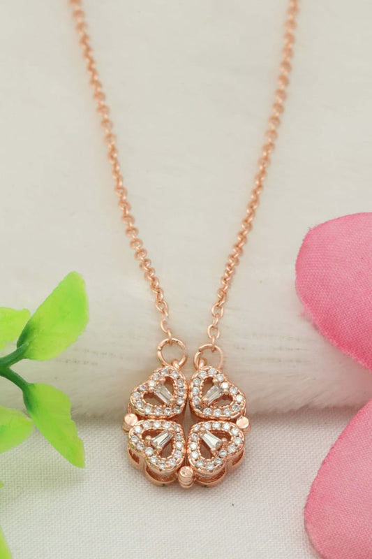 Rose Gold Magnetic Heart Clover Crystal Pendant