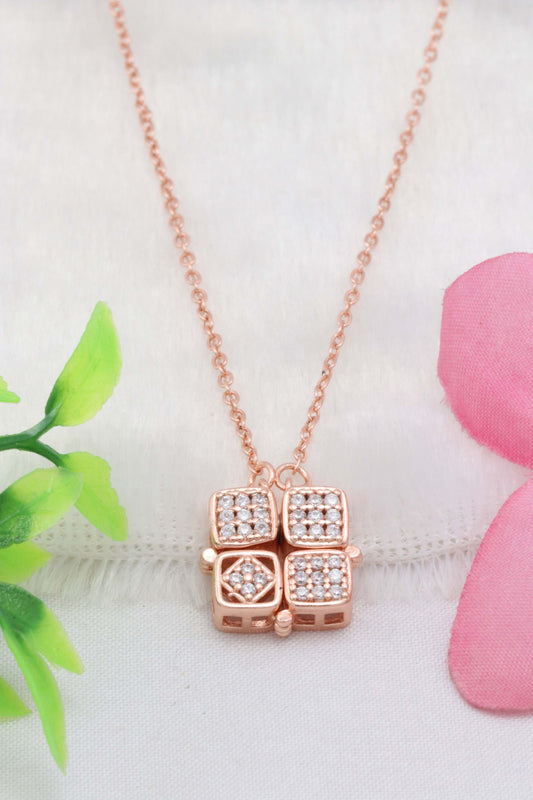 Rose Gold Magnetic Cube Pendant Necklace