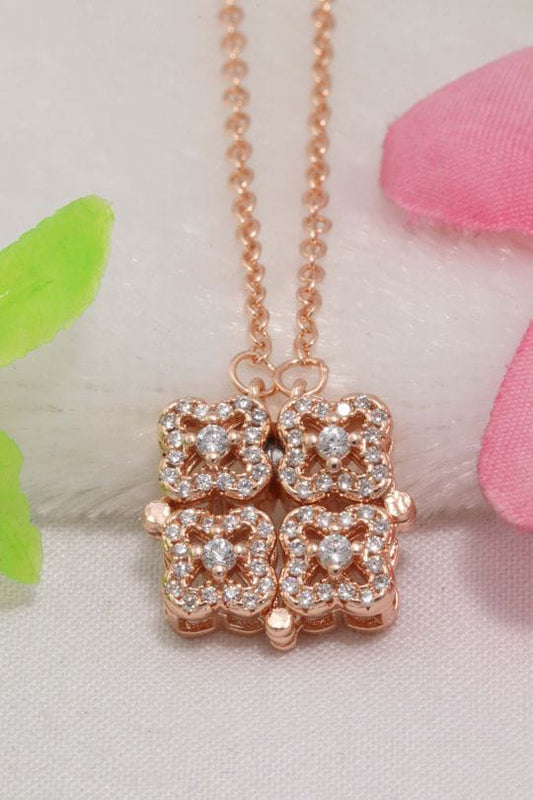 Rose Gold Magnetic Floral Square Crystal Pendant