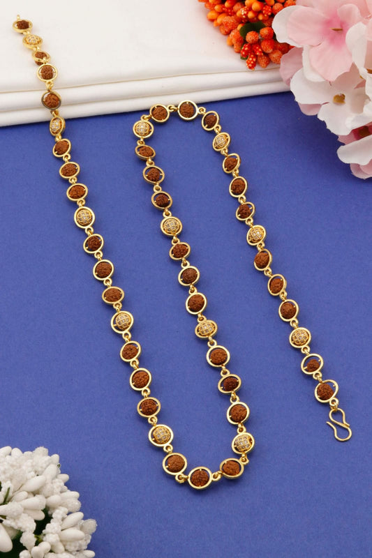 Gold-Plated Rudraksha Mala Necklace