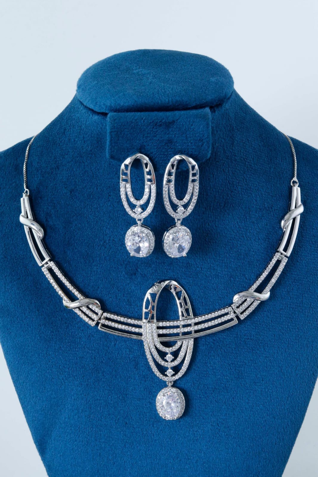 Silver-Plated Elegant CZ Necklace Set