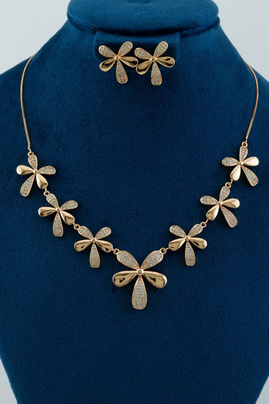 Gold-Plated Floral CZ Necklace Set