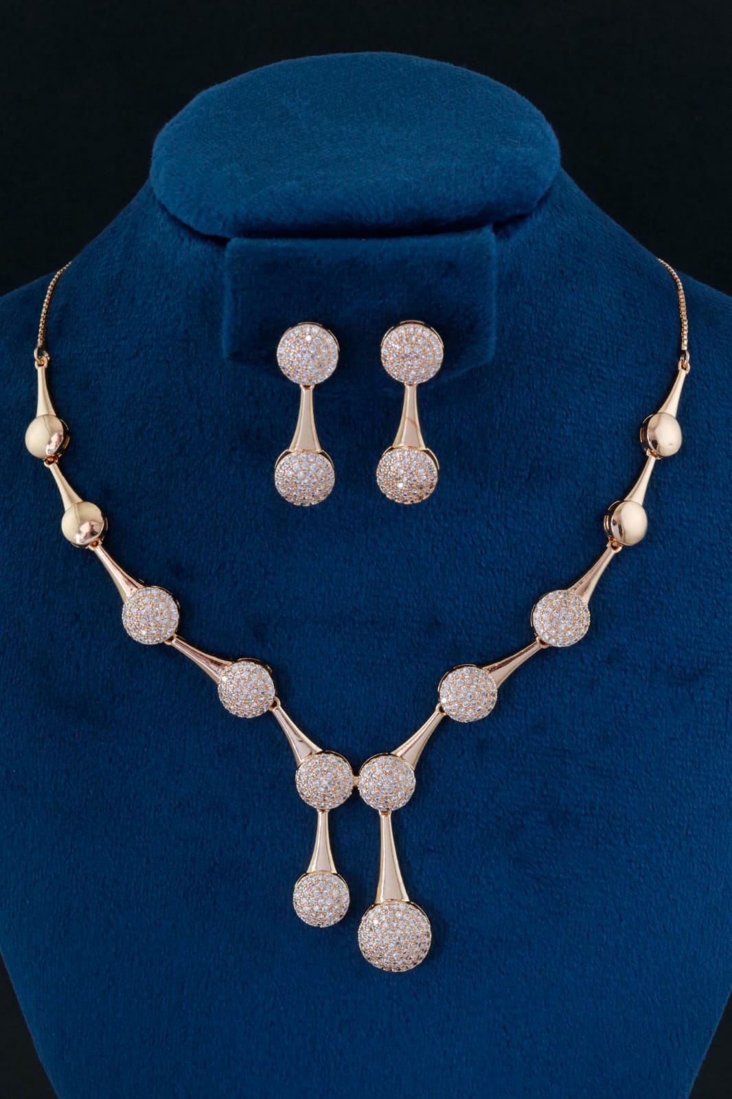 Gold-Plated Round CZ Necklace Set