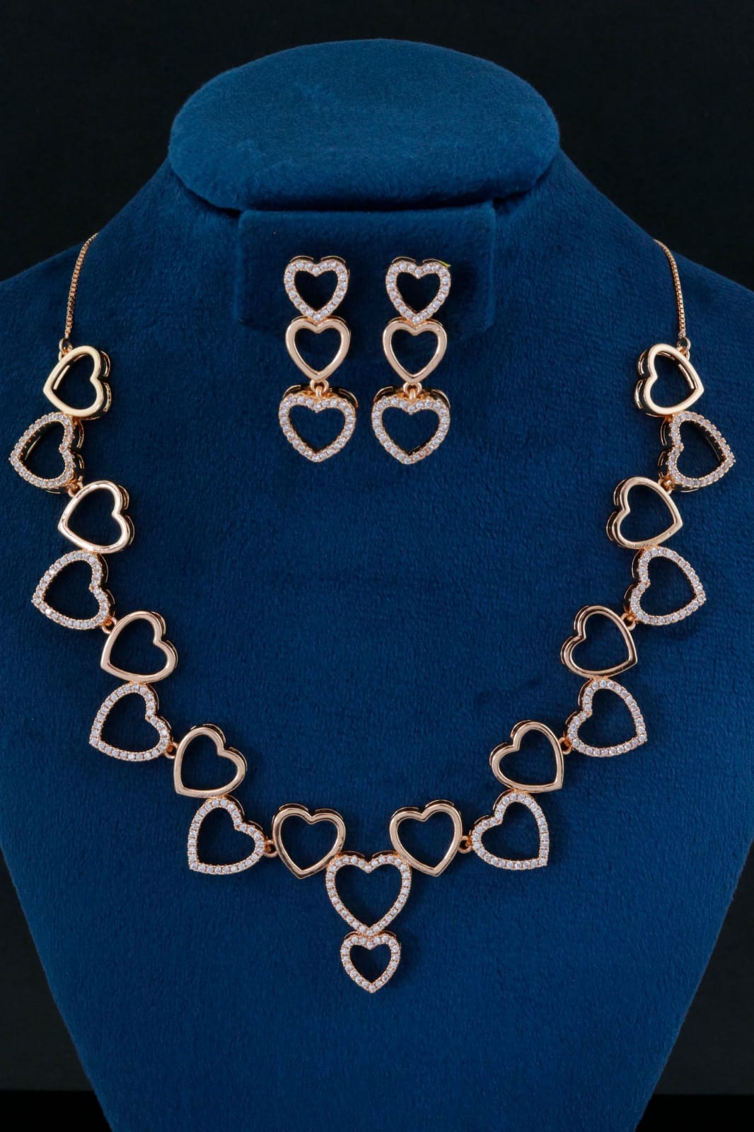 Rose Gold-Plated Heart CZ Necklace Set