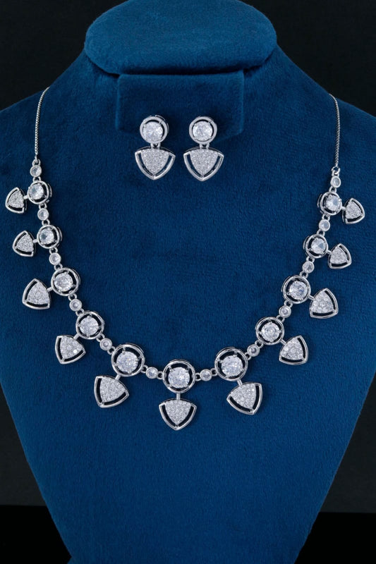Silver-Plated Geometric CZ Necklace Set