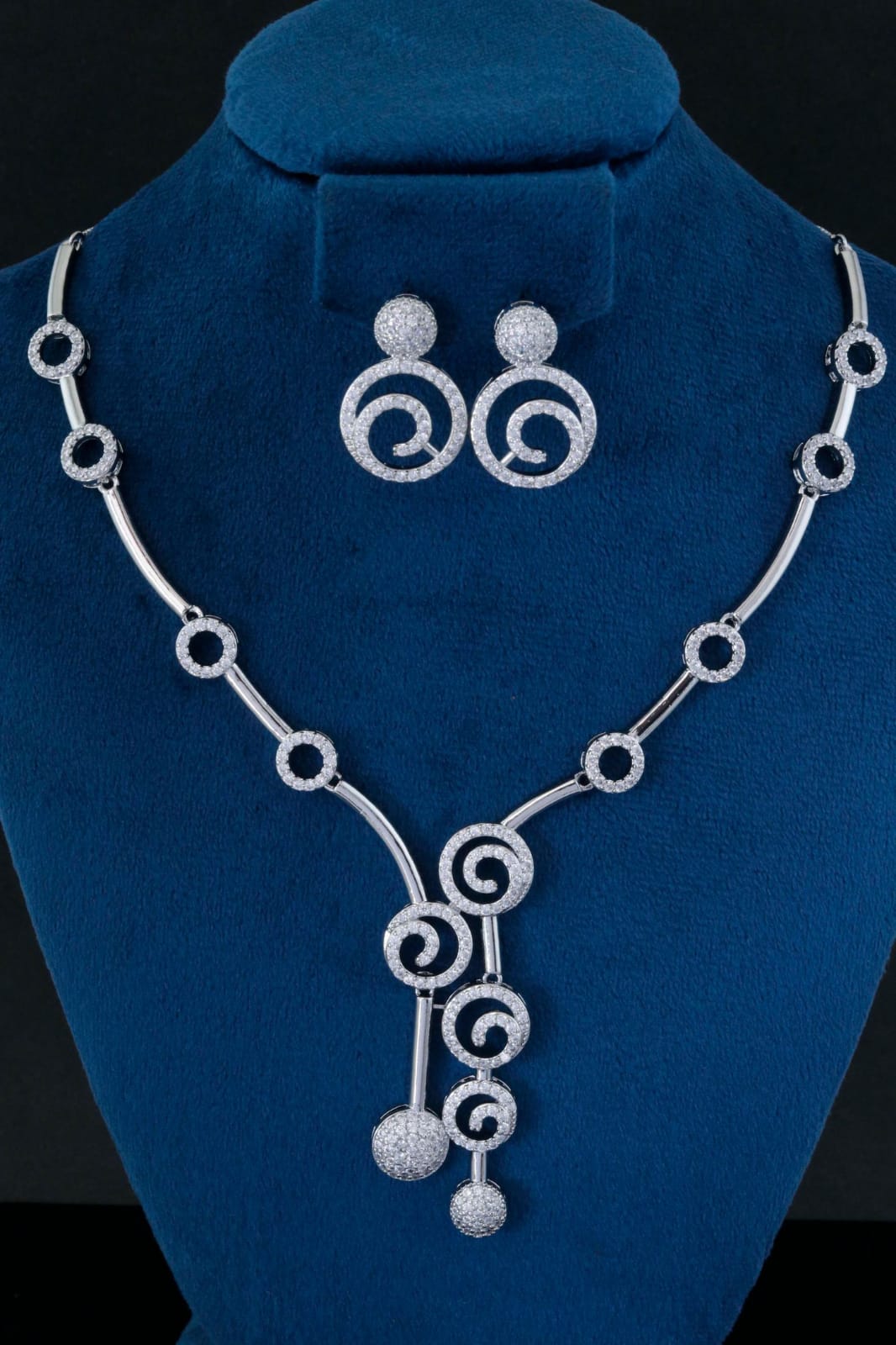 Silver Spiral CZ Necklace Set