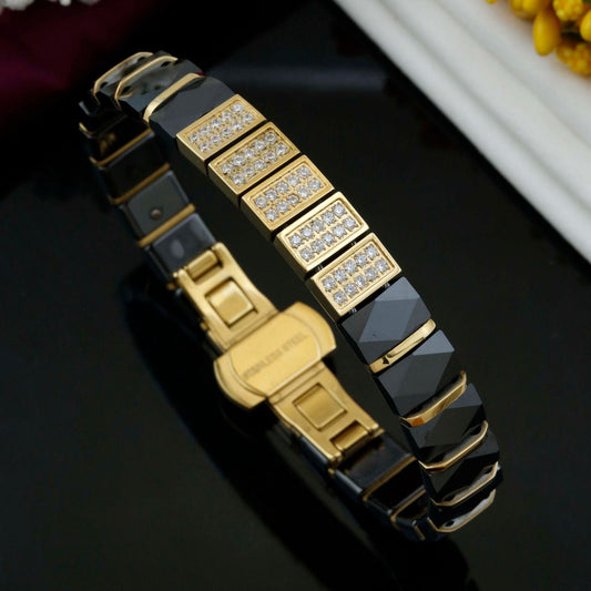 Black & Gold Diamond Stainless Steel Kada