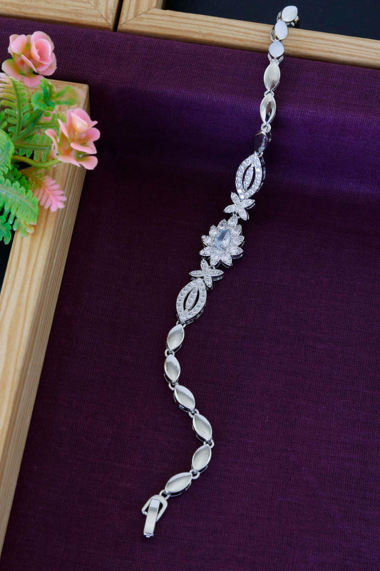 Silver Floral Crystal Bracelet