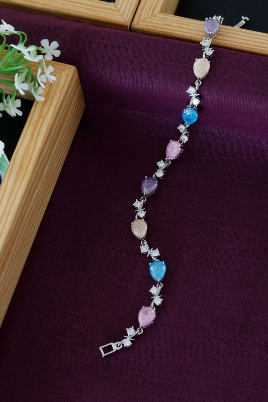 Silver Multicolor Heart Stone Bracelet
