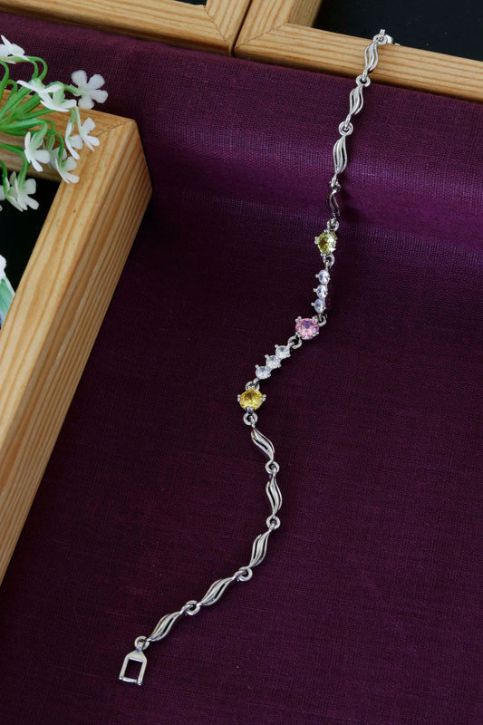 Silver Multicolor Crystal Link Bracelet