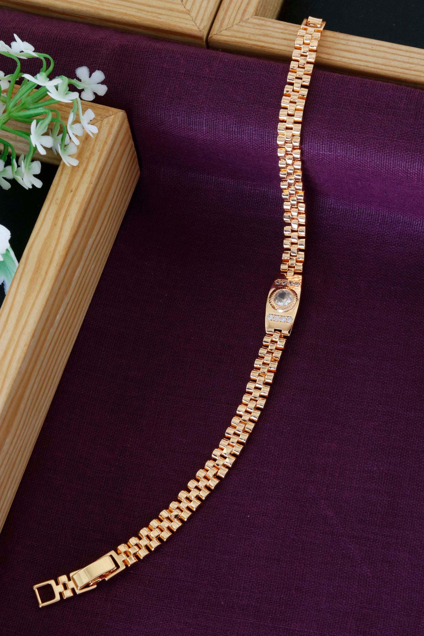 Rose Gold Crystal Center Link Bracelet