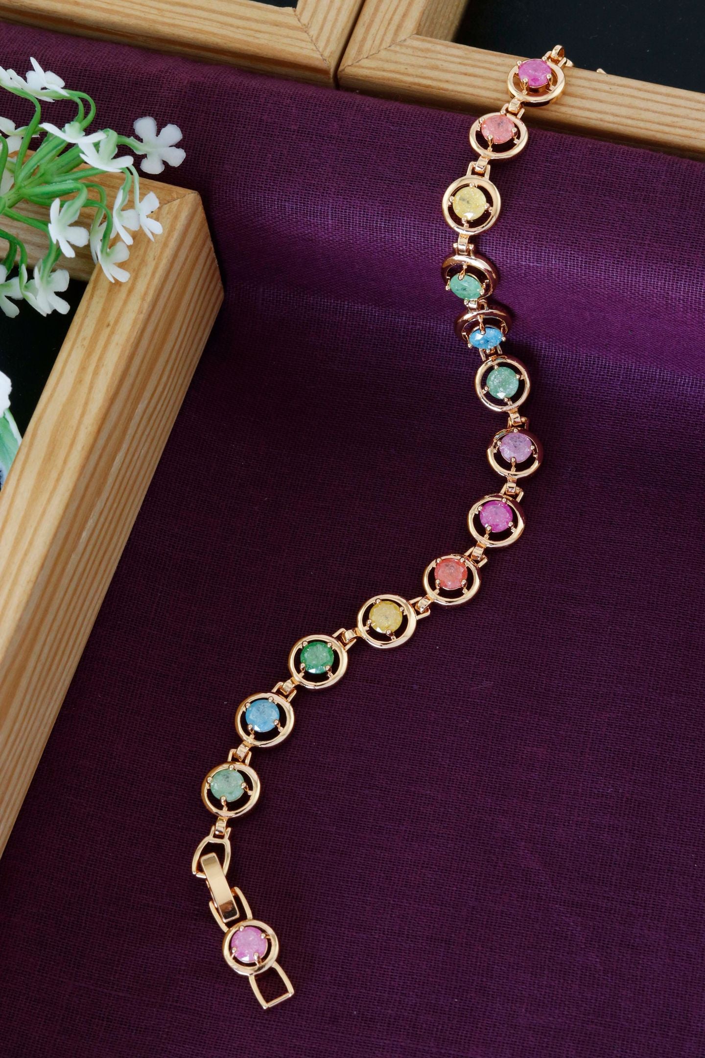 Rose Gold Multicolor Stone Circle Bracelet
