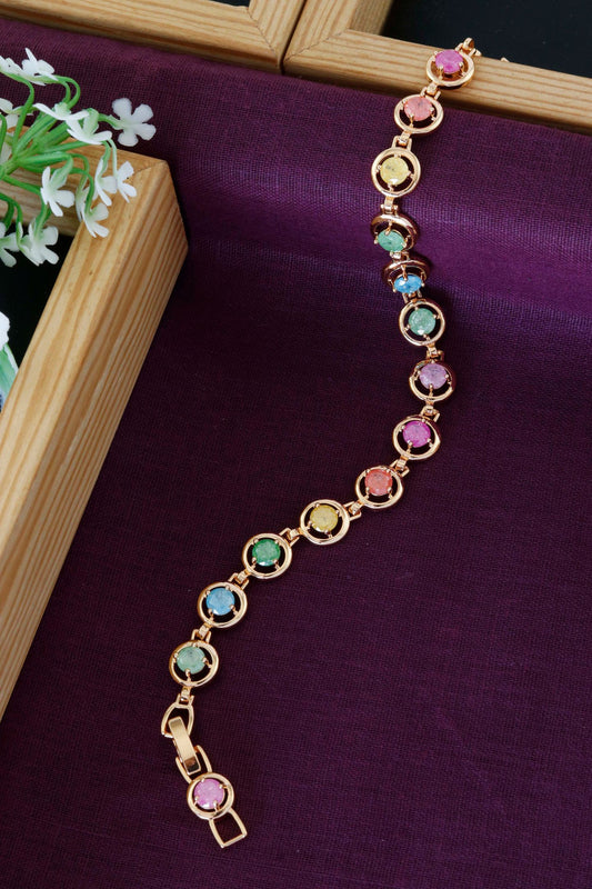 Rose Gold Multicolor Stone Circle Bracelet