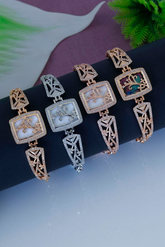 Square Floral Designer Bracelet with Stone Border