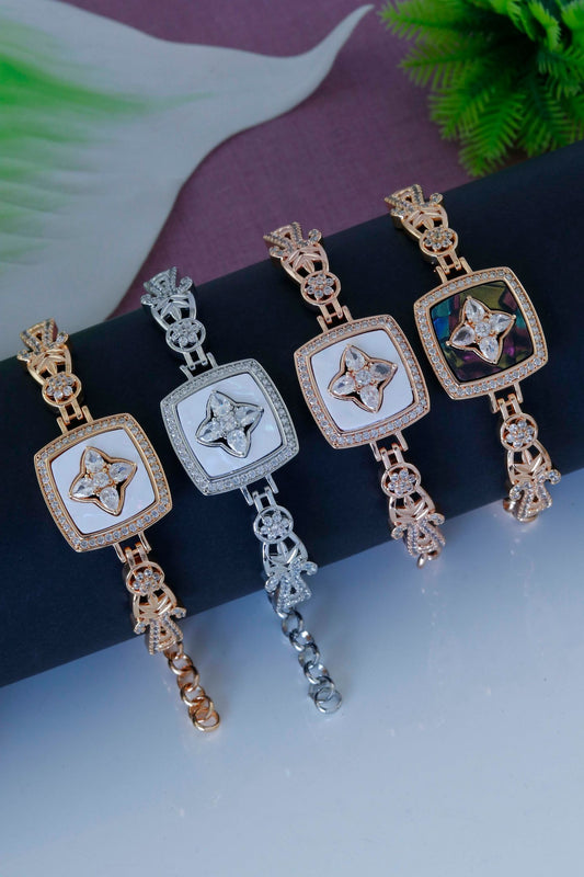 Square Star Blossom Designer Bracelet with Stone Border