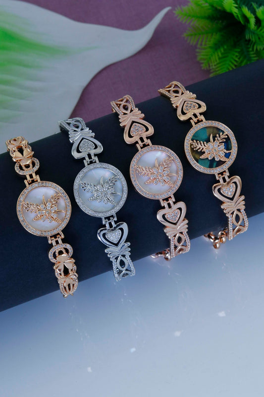 Elegant Floral Round Designer Bracelet with Heart-Link Pattern
