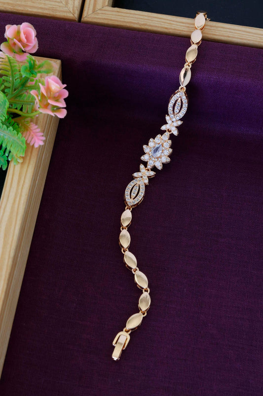 Rose Gold Floral CZ Link Bracelet