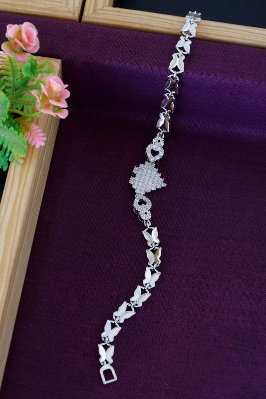 Silver Butterfly CZ Heart Charm Bracelet