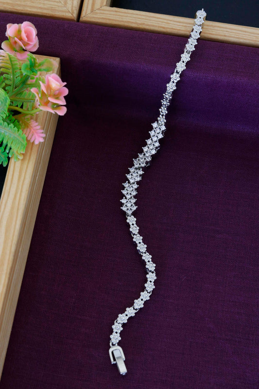Silver CZ Floral Wave Bracelet